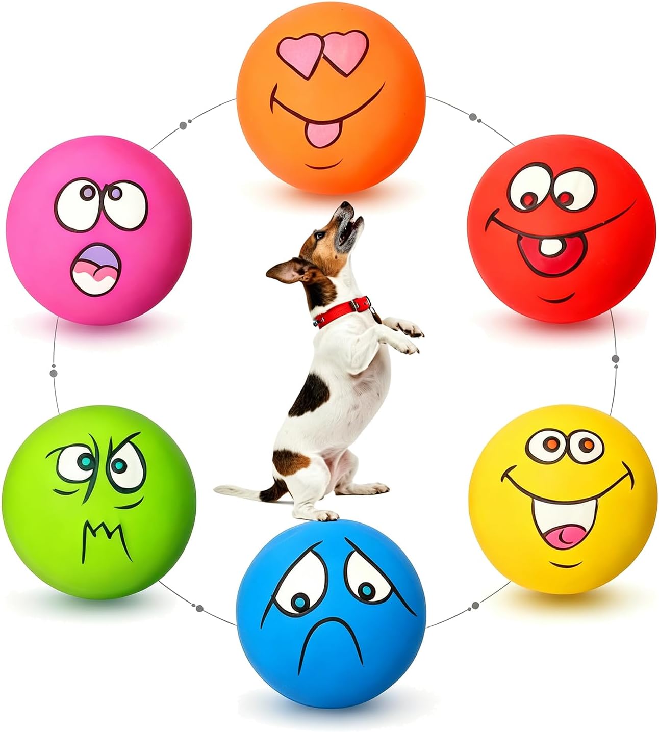 HOLYSTEED Latex Dog Squeaky Toys, Soft Rubber Small Dog Toys Chewing Squeak Toy, Fetch Play Balls Toy for Puppy Small Pet, Smile Face Flat Ball with Squeaker 6pcs HOLYSTEED Latex Dog Squeaky Toys, Soft Rubber Small Dog Toys Chewing Squeak Toy, Fetch Play Balls Toy for Puppy Small Pet, Smile Face Flat Ball with Squeaker 6pcs