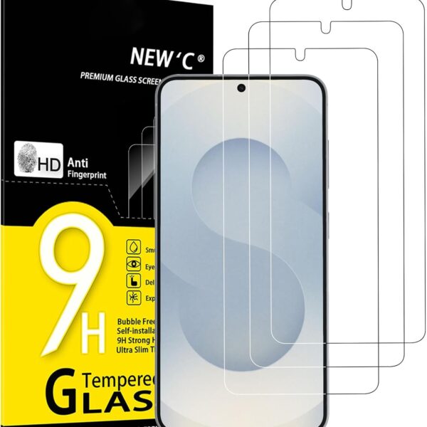 NEW'C 3 Pack Designed for Samsung Galaxy S25 Screen Protector Tempered Glass, Bubble Free, Ultra Resistant | Tempered Glass