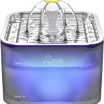 Crystal Cat Water Fountain Stainless Steel, 101oz/3L Pet Fountain with LED Light for Cats and Dogs (Grey)