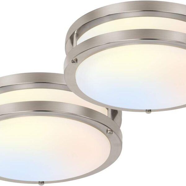 hykolity 13 inch Flush Mount LED Ceiling Light Fixture, 2700K/3000K/3500K/4000K/5000K Adjustable Ceiling Lights, Brushed Nickel Saturn Dimmable Lighting for Bathroom or Kitchen, ETL Listed - 2 Pack