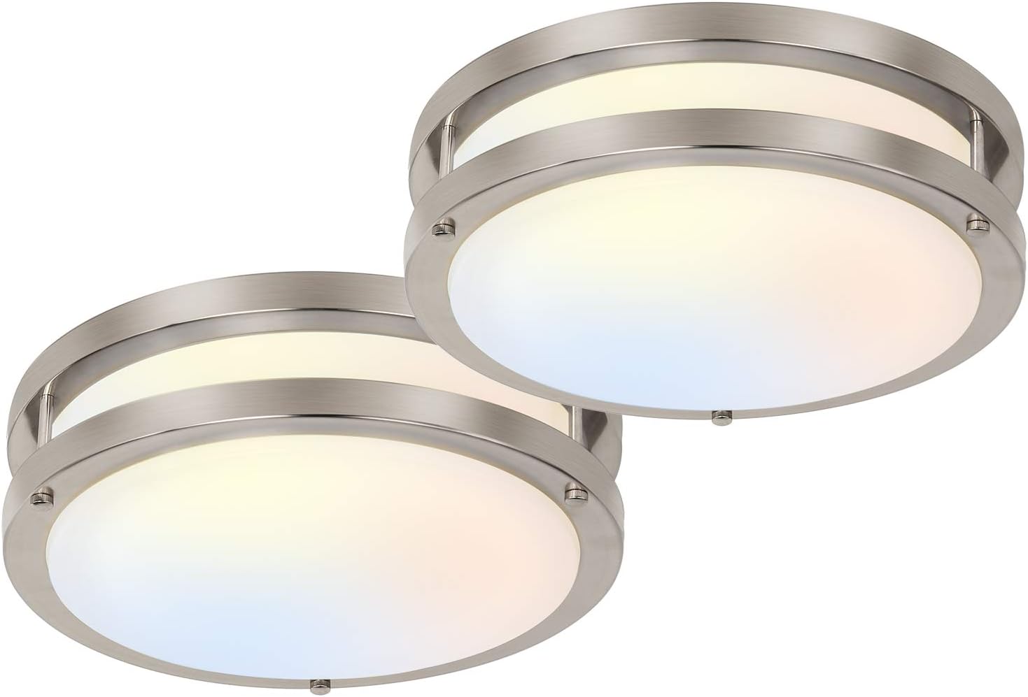 hykolity 13 inch Flush Mount LED Ceiling Light Fixture, 2700K/3000K/3500K/4000K/5000K Adjustable Ceiling Lights, Brushed Nickel Saturn Dimmable Lighting for Bathroom or Kitchen, ETL Listed - 2 Pack hykolity 13 inch Flush Mount LED Ceiling Light Fixture, 2700K/3000K/3500K/4000K/5000K Adjustable Ceiling Lights, Brushed Nickel Saturn Dimmable Lighting for Bathroom or Kitchen, ETL Listed - 2 Pack