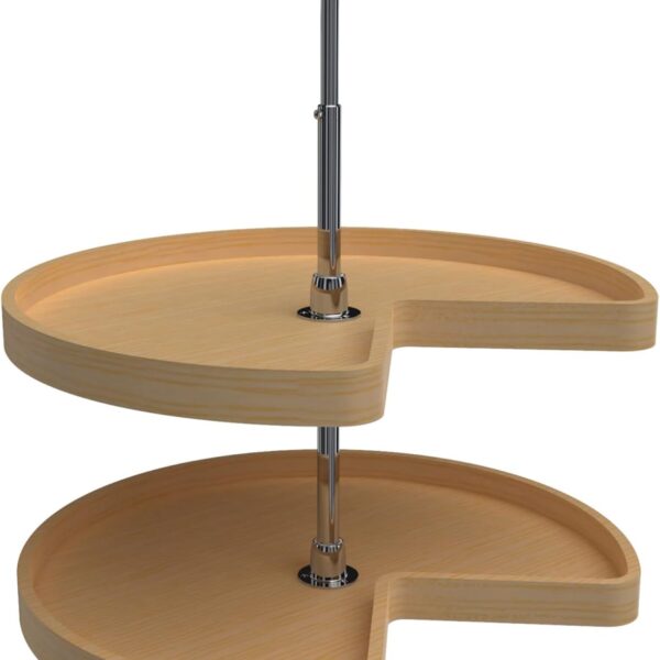 Rev-A-Shelf Dual Shelves Kidney-Shape 28" Lazy Susan Turntable Home Organizer for Diagonal Lower Corner & Base Kitchen Cabinets, Wooden, 4WLS472-28-52