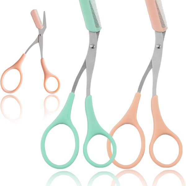 2Pcs Eyebrow Trimmer Scissors, Men Women Eyebrow Clippers, Comb Head Detachable, Safe Eyebrow Trimming Tool, Beard Trimmer, Easy to Operate for Beginners, Makeup Artist Recommended Eyebrow Scissors
