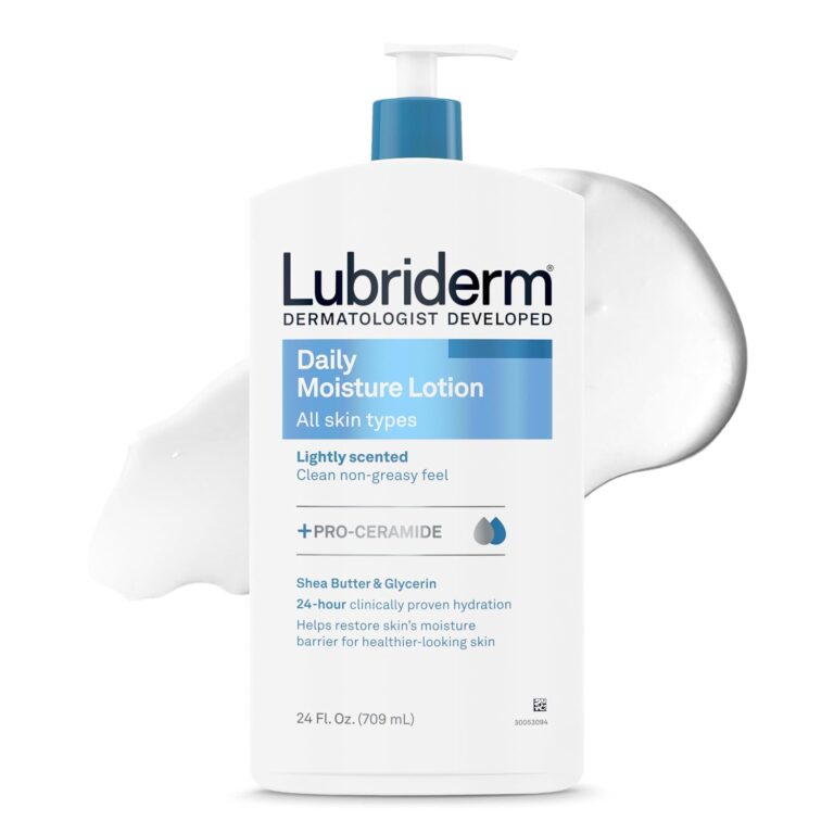 Lubriderm Daily Moisture Body Lotion + Pro-Ceramide, Body Lotion for Dry Skin, Shea Butter, Glycerin, Lightly Scented Hand Lotion, Non-Greasy 24-Hour Moisturizer, Paraben & Dye Free, 24 Fl Oz