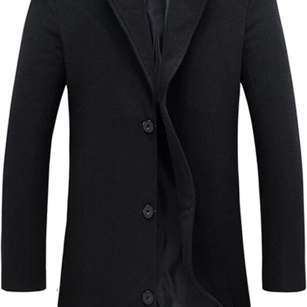 Springrain Men's Wool Blend Pea Coat Notched Collar Single Breasted Overcoat Warm Winter Trench Coat