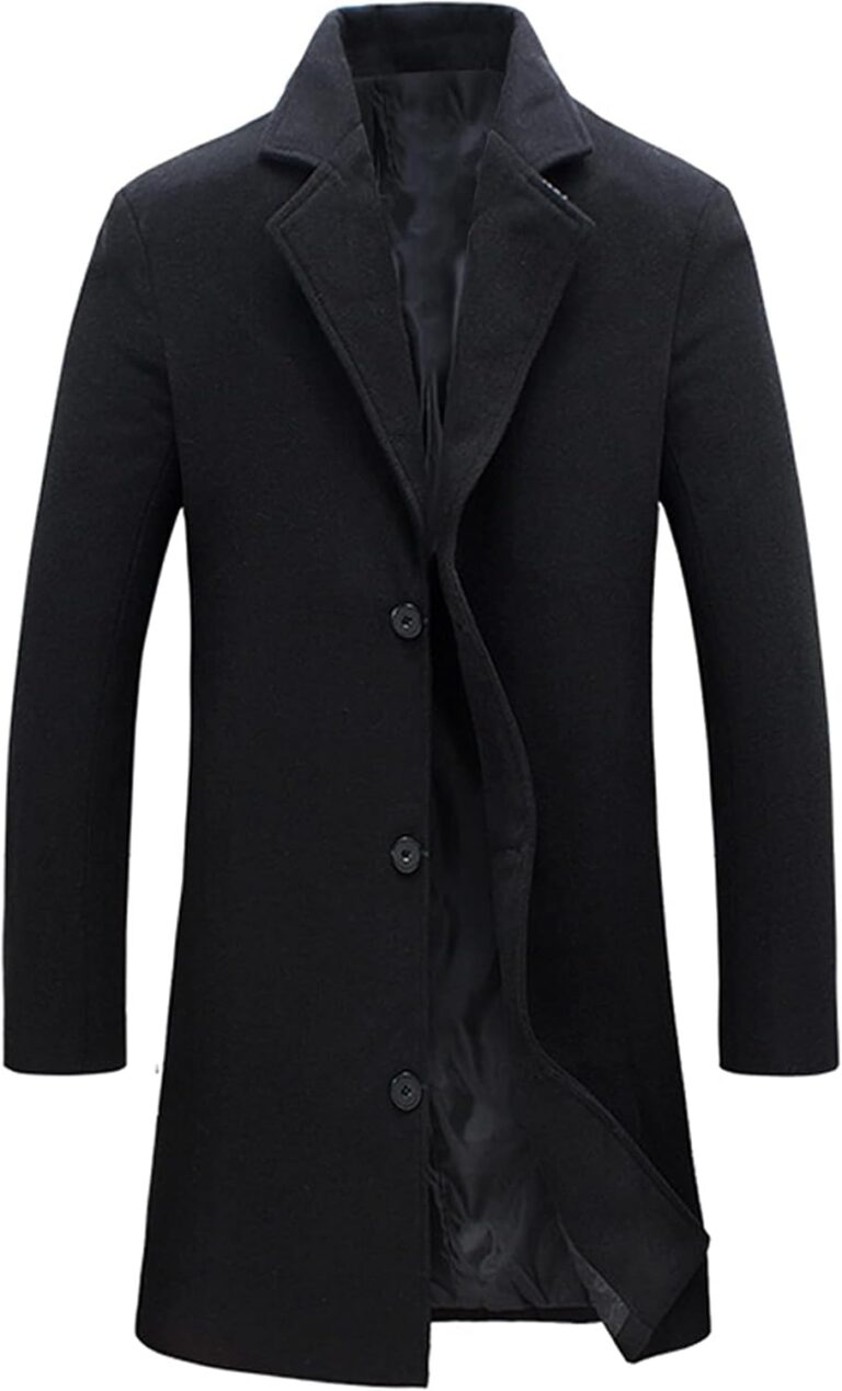 Springrain Men's Wool Blend Pea Coat Notched Collar Single Breasted Overcoat Warm Winter Trench Coat