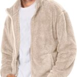 Runcati Mens Fuzzy Sherpa Jacket Cardigan Fleece Long Sleeve Full Zip Open Front Thermal Coat Fall Winter Outwear