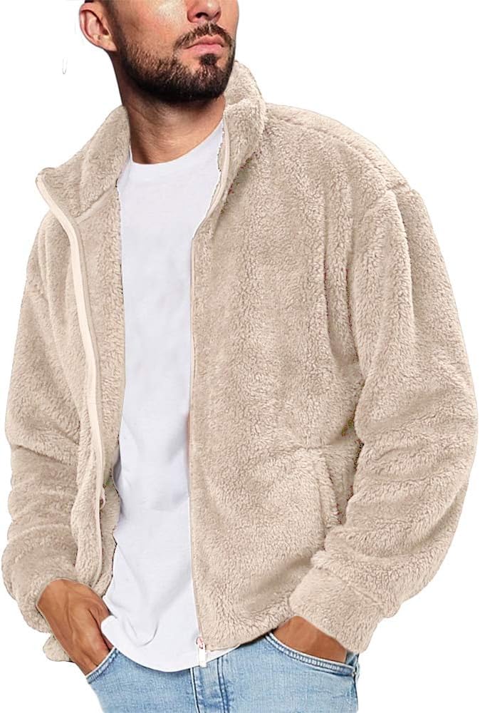 Runcati Mens Fuzzy Sherpa Jacket Cardigan Fleece Long Sleeve Full Zip Open Front Thermal Coat Fall Winter Outwear Runcati Mens Fuzzy Sherpa Jacket Cardigan Fleece Long Sleeve Full Zip Open Front Thermal Coat Fall Winter Outwear