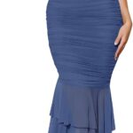 ZESICA Women's Summer One Shoulder Bodycon Midi Dress 2026 Sleeveless Mesh Ruched Cocktail Wedding Guest Dresses