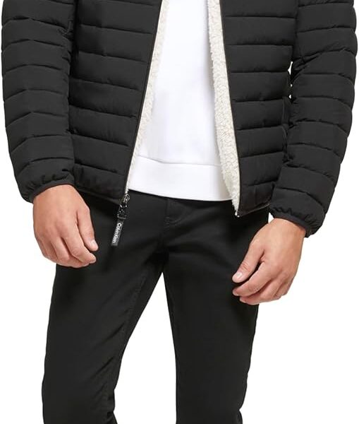 Calvin Klein Men's Lightweight Packable Down Jacket With Sherpa Lining