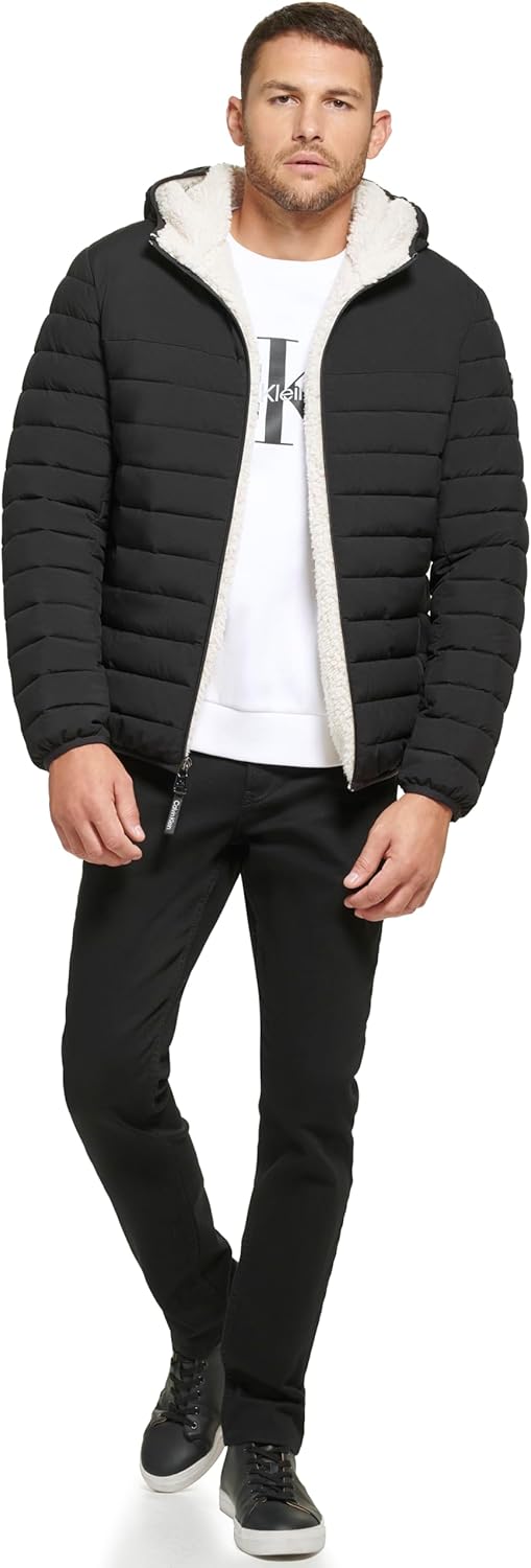 Calvin Klein Men's Lightweight Packable Down Jacket With Sherpa Lining