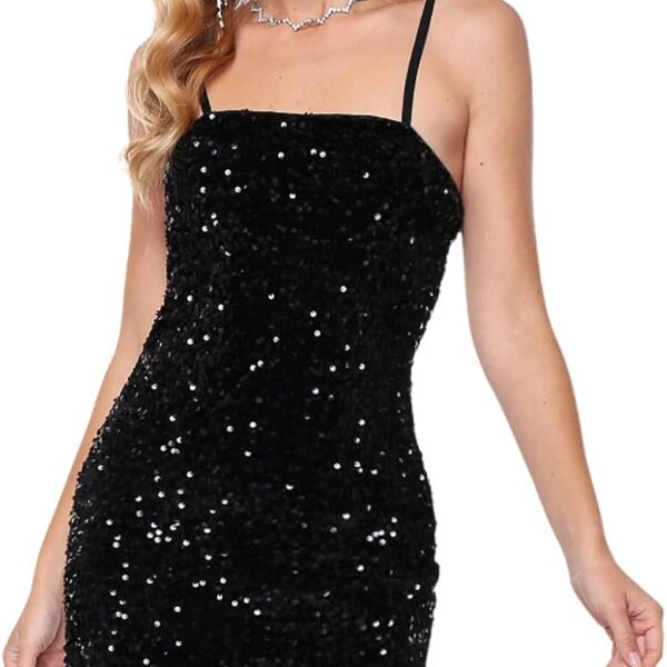 Women's Sequin Dress Sexy Sparkly Glitter Short Velvet Night Out Party Club Adjustable Spaghetti Straps Bodycon Mini Dresses