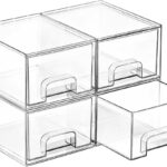 Vtopmart 4 Pack Small Clear Stackable Storage Drawers,Acrylic Bathroom Makeup Organizer,Plastic Storage Bins for Vanity, Undersink, Kitchen Cabinets, Pantry, Home Organization