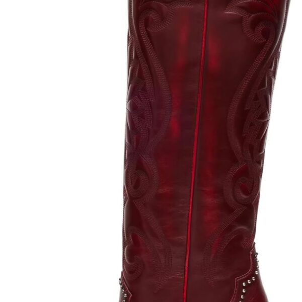 VOMIRA Knee High Cowboy Boots for Women Pointed Toe Chunky High Heels Pull-on Embroidered Boots Western Boots Wide Calf Cowgirl Boots