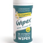 Wipex Fitness Equipment Wipes - EWG Verified - 50 Ct Original Natural Plant Based Gym Wipes for Equipment, Clean Surfaces at Home or Gym, Use as a Yoga Mat Cleaner, Lemongrass, Eucalyptus & Vinegar