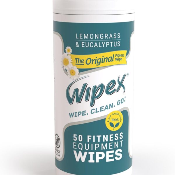 Wipex Fitness Equipment Wipes - EWG Verified - 50 Ct Original Natural Plant Based Gym Wipes for Equipment, Clean Surfaces at Home or Gym, Use as a Yoga Mat Cleaner, Lemongrass, Eucalyptus & Vinegar