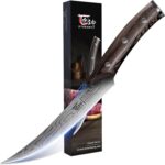 SYOKAMI Boning Knife for Meat Cutting, 6.5 Inch Japanese Style Fish Fillet Knife with Wood Handle, High Carbon Razor Sharp Curved Blade for Deboning Trimming, Housewarming Birthday Cooking Gifts
