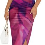 Trendy Queen Bodycon Maxi Dress Womens Sleeveless Floral Print Fitted Party Club Ruched Dresses with Side Slit