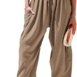 TARSE Womens Linen Wide Leg Pants Casual Loose Drawstring Summer Beach Travel Vacation Palazzo Harem Pants with Pockets