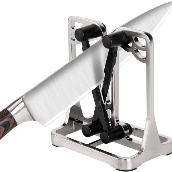 Knife Sharpener, Knife Sharpener Tool with Self-Adjusting, Stainless Steel and Tungsten Carbide, Knife Sharpeners for Kitchen Knives Helps Repair Sharpens, Hones, Polishes Blades