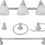 Globe Electric 50700 3-Light Vanity All-in-One Bathroom Set, 5 Piece Brushed Steel Finish, 70, Bulb Not Included