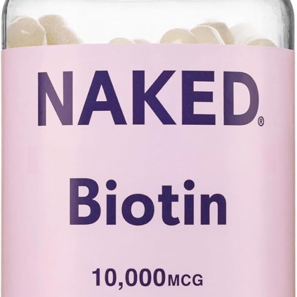 NAKED Biotin 10,000mcg - Max Strength Vitamin B7 Supplement for Healthy Hair, Skin & Nails Support - Non-GMO, Gluten-Free, Vegan - Supports Keratin Production - 120 Capsules