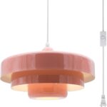 Hanging Lamp Pink Plug in Pendant Light Mid Century Modern Pendant Lamp Fixtures Nordic Hanging Light Style Pendant Lighting Metal Shade for Living Room Dining Room Bedroom Kitchen Island