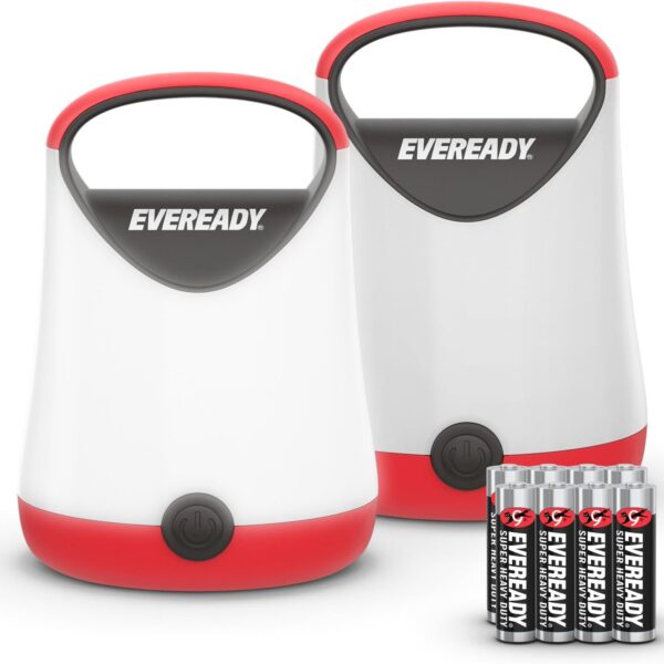 Eveready LED Camping Lantern X-250 (2-Pack), Super Bright Tent Lights, Rugged Water Resistant LED Lanterns, 100 Hour Run-time (Batteries Included), Red and Black