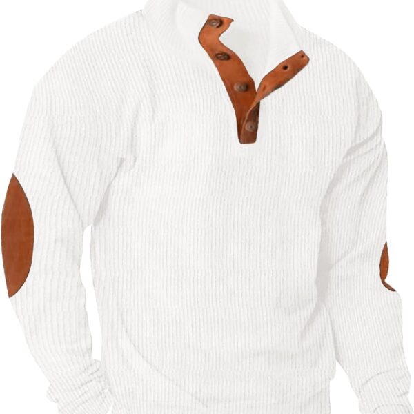 Lexiart Men's Casual Corduroy Sweatshirt Long Sleeve Thermal Stand Collar Button Pullover Sweatshirts