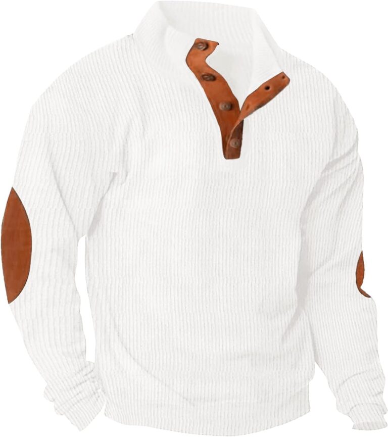 Lexiart Men's Casual Corduroy Sweatshirt Long Sleeve Thermal Stand Collar Button Pullover Sweatshirts