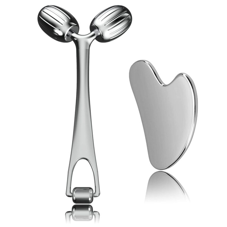 Yeamon Gua Sha Facial Tools and Face Roller Set, Facial Massage Tool for Womens Skincare Routine,Cooling Stainless Steel Face Sculpting Eyes Roller Guasha for Daily Use or Self-Care Gift for Women