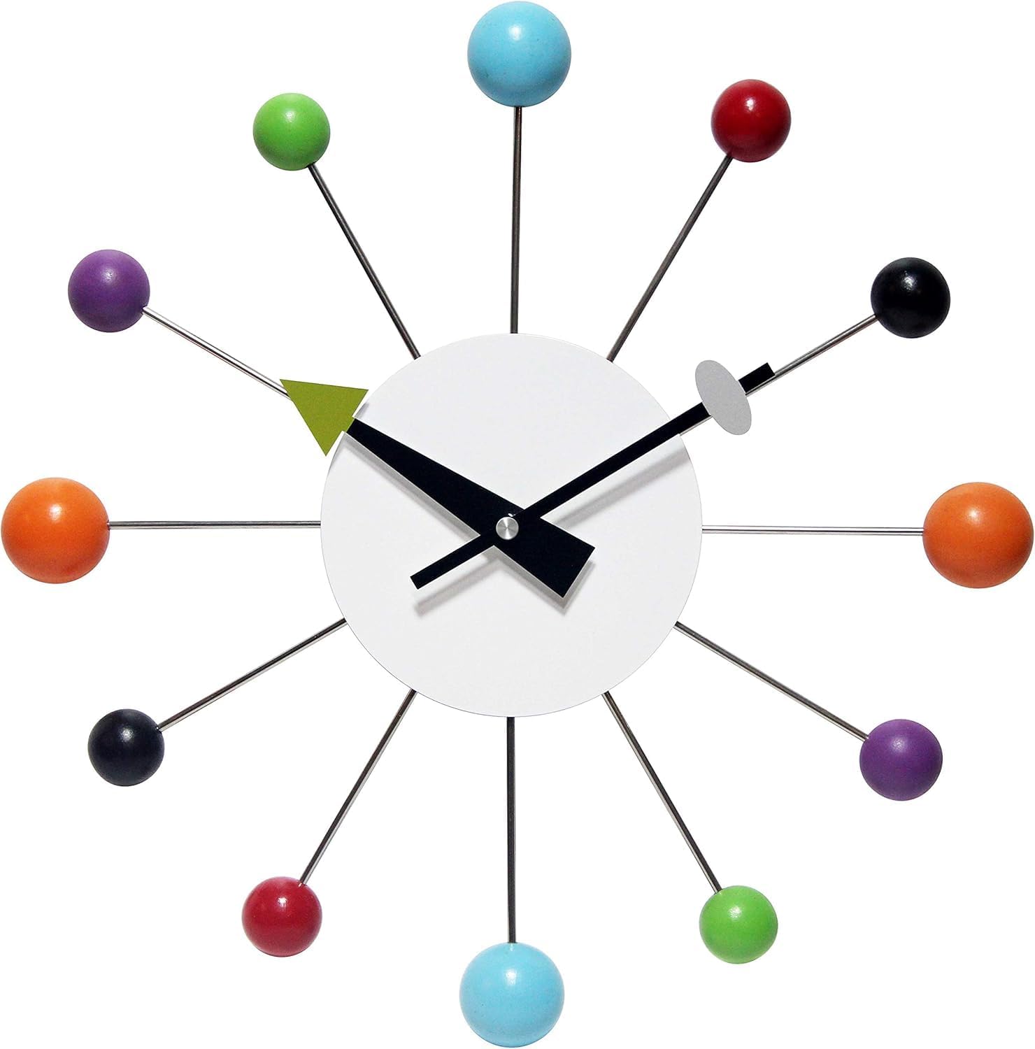 Infinity Instruments Orb Spoke Midcentury Modern 15 inch Retro Starburst Ball Wall Clock Quiet Quartz Movement Mid Century Decorative, Multi, Multicolor Infinity Instruments Orb Spoke Midcentury Modern 15 inch Retro Starburst Ball Wall Clock Quiet Quartz Movement Mid Century Decorative, Multi, Multicolor