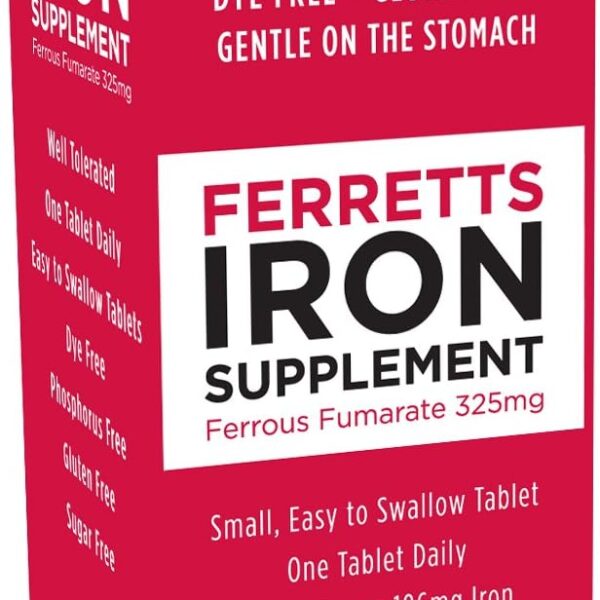 Iron Tablets 106mg (325mg Ferrous Fumarate) - 60 Day Supply of High Potency Iron Supplements for Women & Men, Easy on The Stomach Iron Supplements for Anemia, 60 Iron Pills Per Bottle