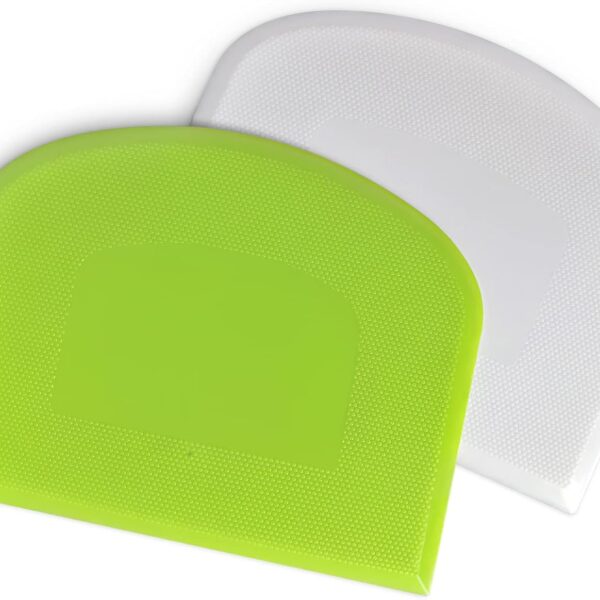 ALLTOP Bowl Spatula & Bench Scraper,Flexible Plastic Multipurpose Kitchen Pastry Cutter Tool,Food Scrappers for Bread Dough Baking Cake Fondant Icing,Set of 2 Pieces - White,Green