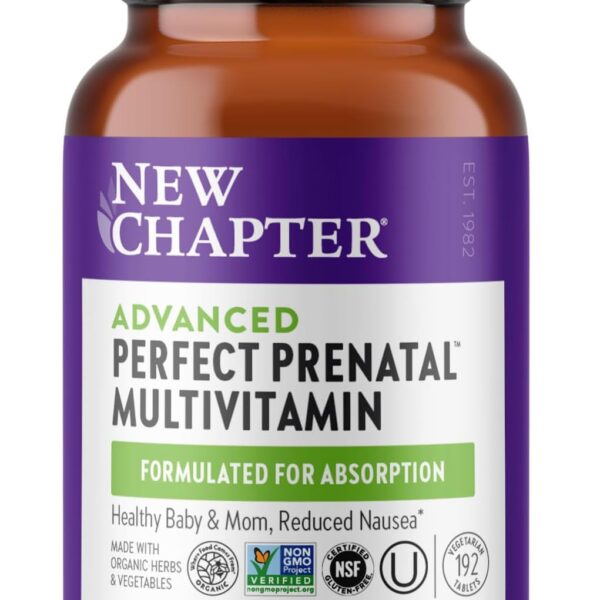 New Chapter Advanced Perfect Prenatal Vitamins, 192ct, Made with Organic, Non-GMO Ingredients for Healthy Baby & Mom - Folate (Methylfolate), Whole-Food Fermented Iron, Vitamin D3 + Ginger