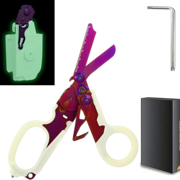 6-in-1 trauma shears - emergency responders, outdoor emergencies, medical staff, and outdoor camping, Gift box packaging with scissors storage K sheaths (Luminous Purple)
