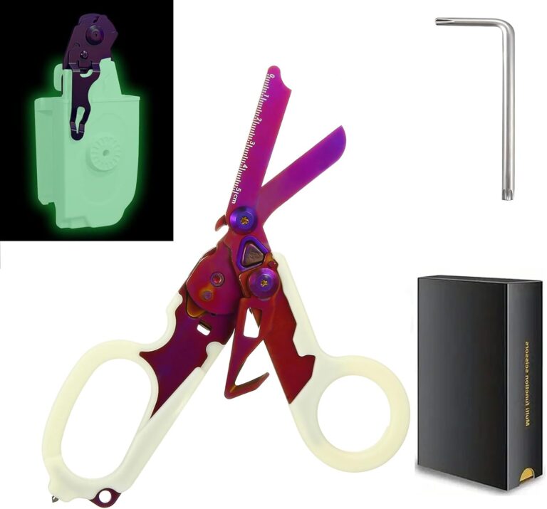 6-in-1 trauma shears - emergency responders, outdoor emergencies, medical staff, and outdoor camping, Gift box packaging with scissors storage K sheaths (Luminous Purple)
