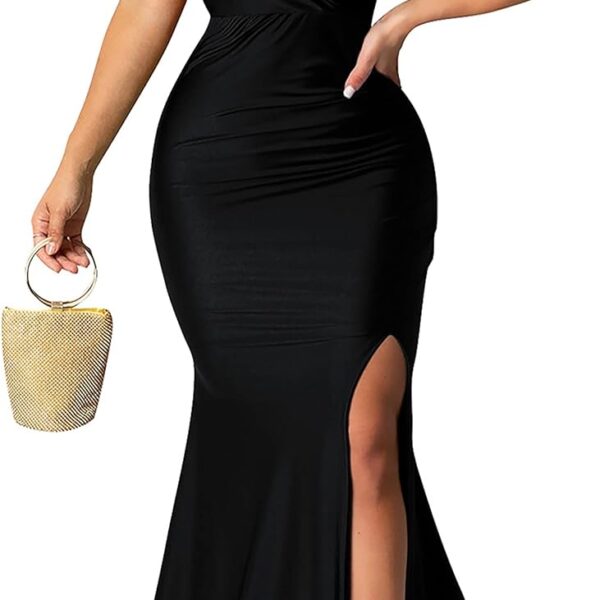 Women Sexy Off Shoulder Prom Evening Gowns Elegant V Neck Short Sleeve Wrap Formal High Split Wedding Guest Dress
