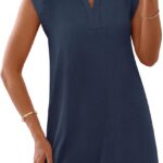 MEROKEETY Women's 2026 Summer Short Sleeve Mini Dress Casual Collared V Neck Loose T Shirt Dresses