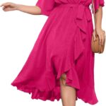 SCOMCHIC Women Plus Size Maxi Dress Short Sleeve Wrap V Neck High Low Split Ruffle Long Dress