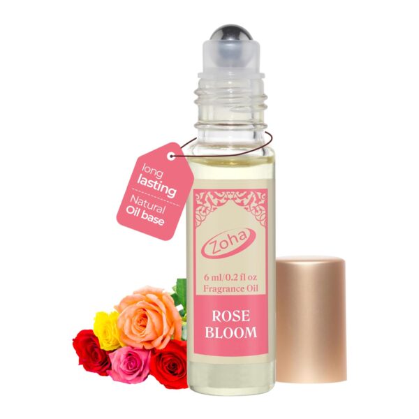 Zoha Rose Bloom | Roll on Perfumes for Women & Men | Alcohol-free Rose Perfume Oil | Travel Size Long Lasting Fragrance | 6ml Roller