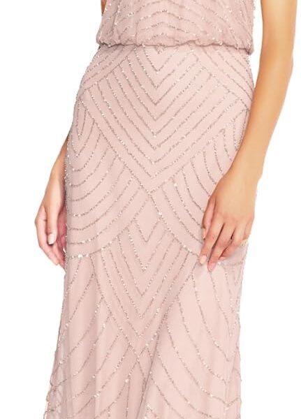 Adrianna Papell Womens Halter Blouson Beaded Gown