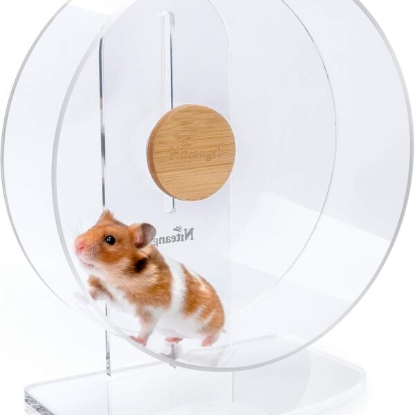 Niteangel Silent Hamster Exercise Wheel - Dual-Bearing Quiet Spinning Acrylic Hamster Running Wheel for Hamster Gerbils Mice Degus Or Other Small Animals (Medium - Wider Version)