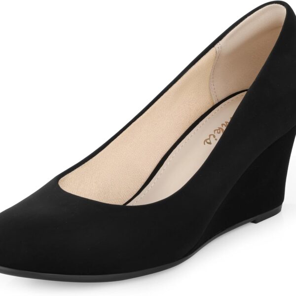 Ankis Closed Toe Wedges for Women, Black Nude Gold Silver Wedges Heels for Women Comfortable Medium Heel Wedges Work Pumps Shoes for Dressy Spring Fall - 2.5Inch