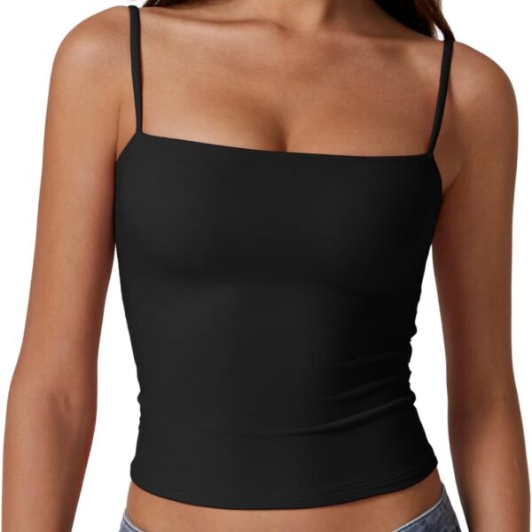QINSEN Women's Double Lined Basic Tank Top Adjustable Spaghetti Straps Sleeveless Camisole Shirts