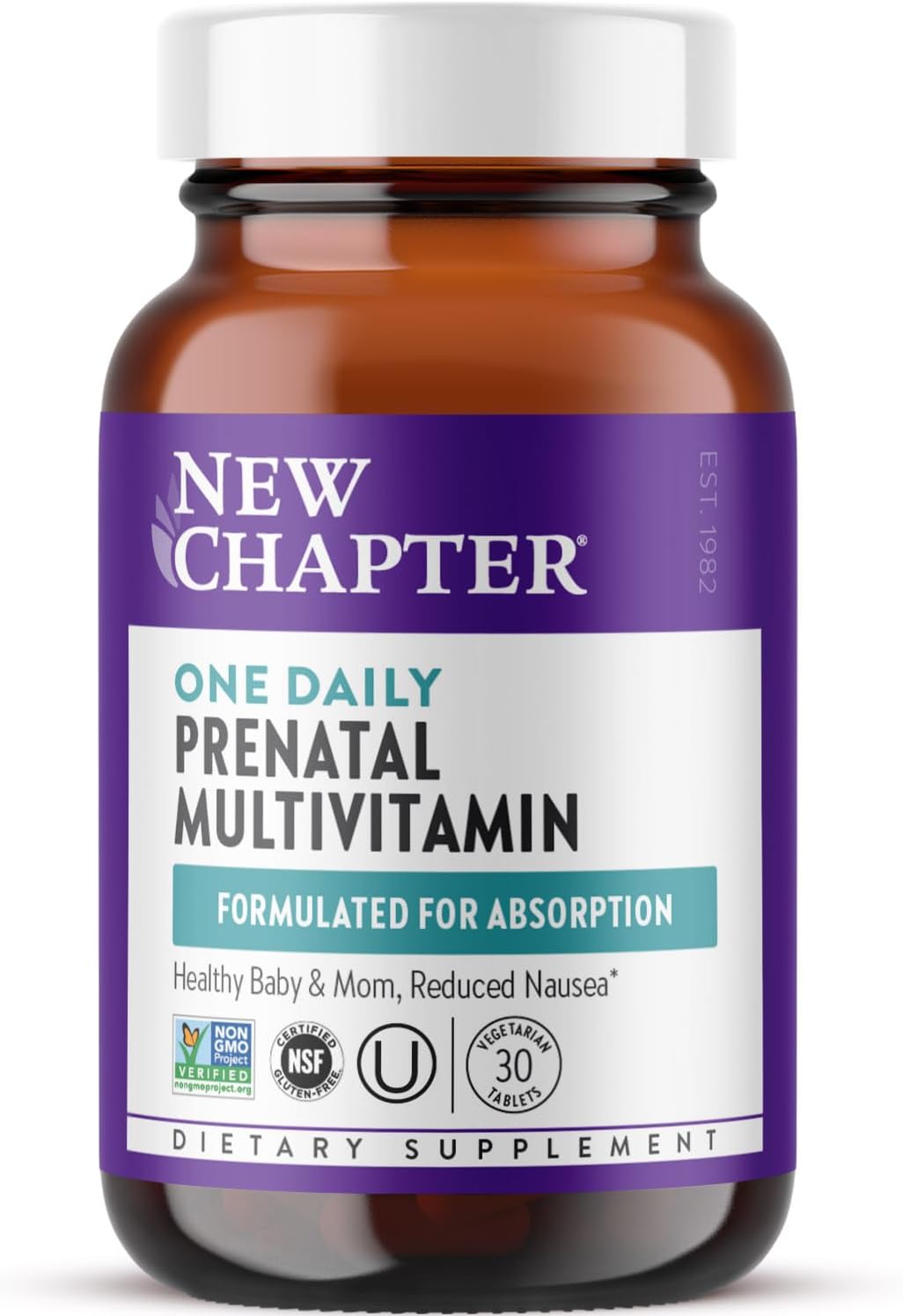 New Chapter Prenatal Vitamins, One Daily Prenatal Multivitamin with Methylfolate + Choline for Healthy Mom & Baby, Gluten Free & Non-GMO, 30 Count New Chapter Prenatal Vitamins, One Daily Prenatal Multivitamin with Methylfolate + Choline for Healthy Mom & Baby, Gluten Free & Non-GMO, 30 Count
