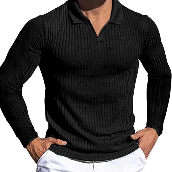 Men's Muscle V Neck Polo Shirts Slim Fit Short Long Sleeve Cotton Golf T-Shirts Ribbed Knit Soft Tees