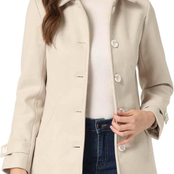 Allegra K Women's Winter Outerwear Overcoat Peter Pan Collar Mid-thigh A-line Single Breasted Pea Coat