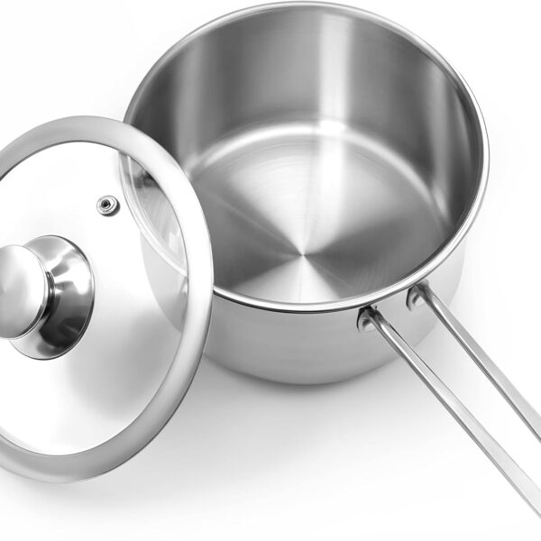 AuFranc 2 Quart Tri-ply Stainless Steel Saucepan with Glass Lid, Induction Sauce Pan Compatible with All Cooktops, Non-Toxic Sauce Pot with Stay Cool Handle, Oven & Dishwasher Safe (Silver)