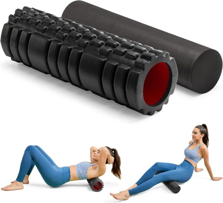 Krightlink 5-in-1 Foam Roller Set, Massage Roller Stick, Massage Ball, Resistance Band for Deep Muscle Massage, Trigger Point Release, Pilates, Yoga (Black-18(2 in 1))